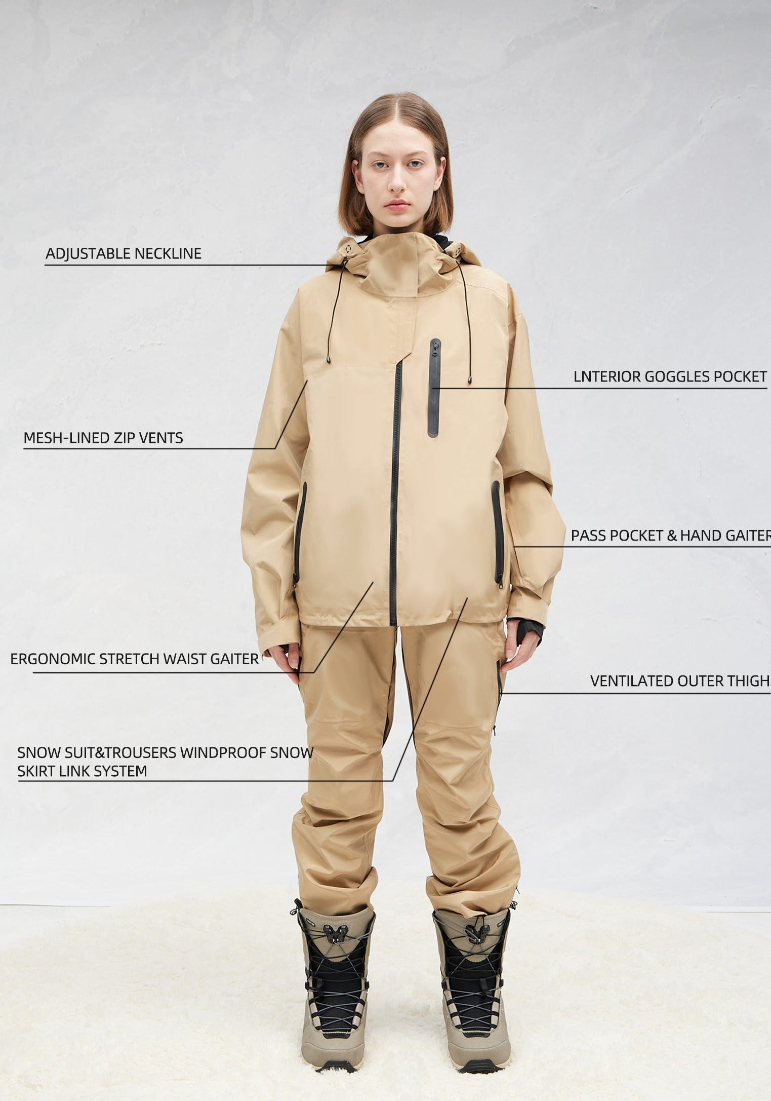 RandomPow Baisc Snow Jacket Khaki-Unisex