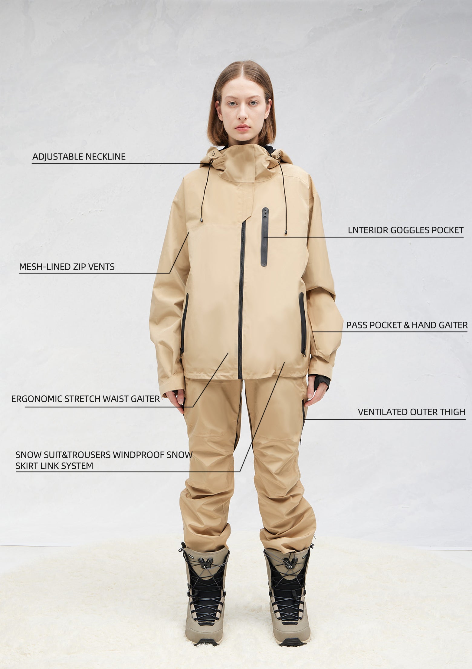 RandomPow Basic Snow Suit Khaki-Unisex