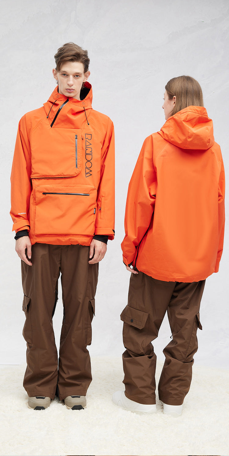 RandomPow Pullover Hooded Unisex Snow Jacket Orange